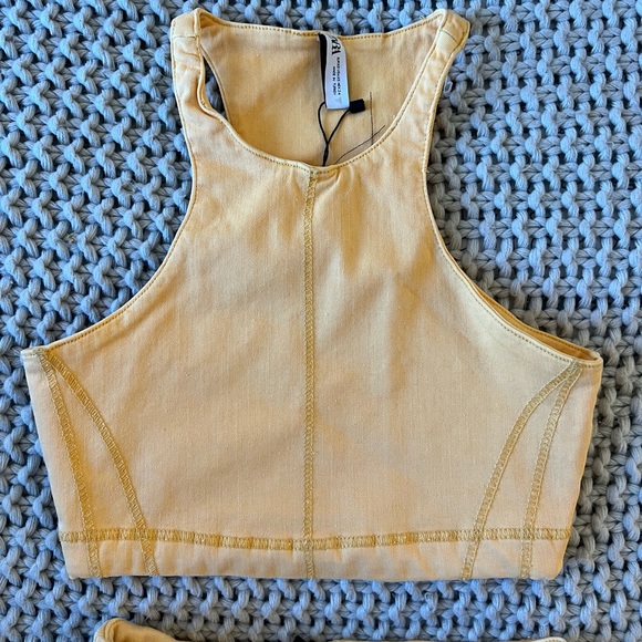 NWT Zara Set of Stretch Denim Racer Back Crop Top and Bike Shorts - Picture 5 of 13